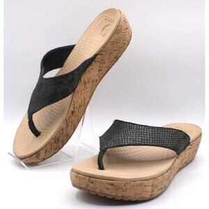 Crocs Kadee Faux Cork Wedge Flip Flops Sandals Black Comfort Everyday Size 9